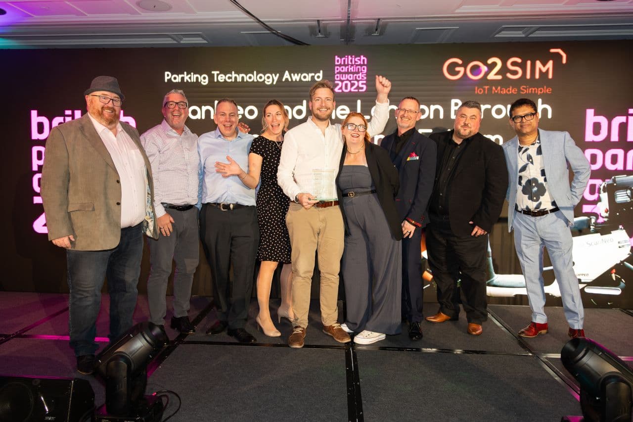 The ScanNeo and London Borough of Hammersmith & Fulham teams collecting the Parking Technology Award at the British Parking Awards 2025